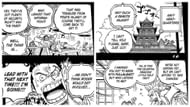 Garp and Kong mentioning the treasure of "Pirate Island" Hachinosu (Image via Shueisha)